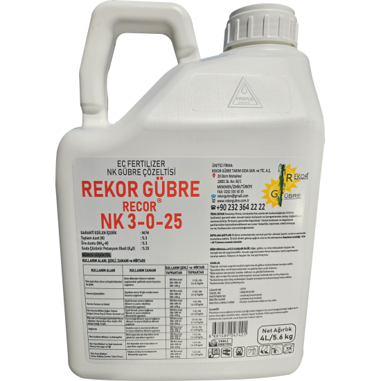 4L Rekor Gübre Recor NK 3-0-25 ( Ec Fertilizer NK Gübre Çözeltisi)