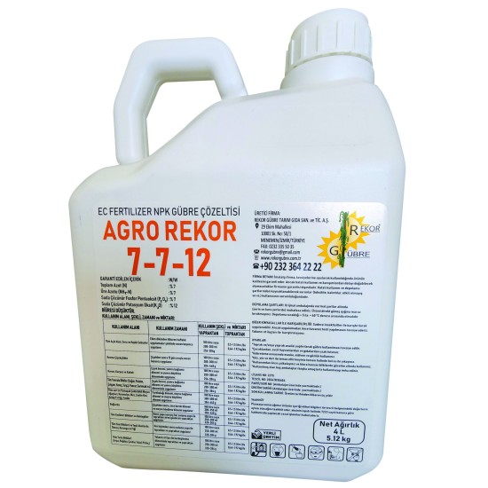 4L Agro Rekor 7-7-12 Ec Fertilizer NPK Gübre Çözeltisi